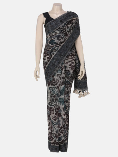 Picture of Ivory Printed and Dyed Muslin Saree