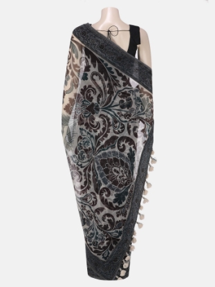 Picture of Ivory Printed and Dyed Muslin Saree