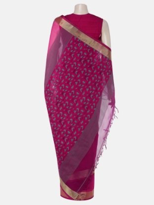 Picture of Fuchsia Tangail Muslin Baluchari Saree