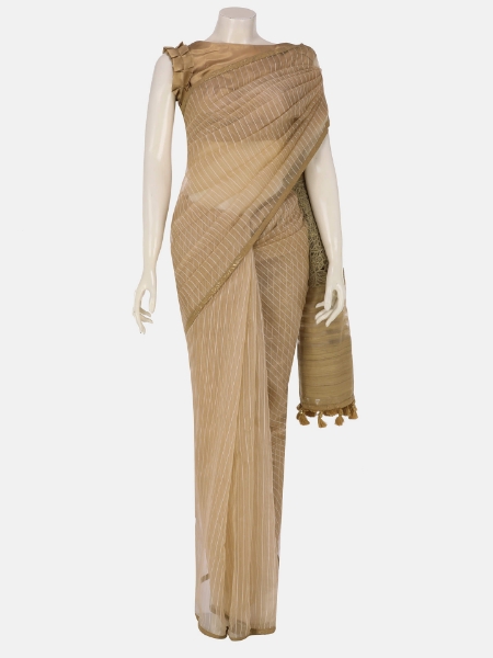 Picture of Golden Printed and Embroidered Endi Muslin Saree