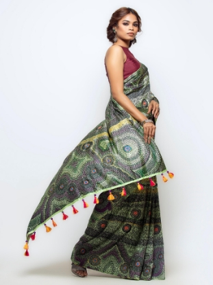 Picture of Pastel Green Printed and Embroidered Silk Saree