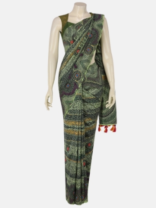 Picture of Pastel Green Printed and Embroidered Silk Saree