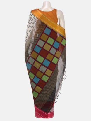 Picture of Ivory Tangail Half Silk Baluchari Saree