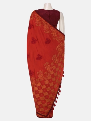 Picture of Red Embroidered Silk Saree