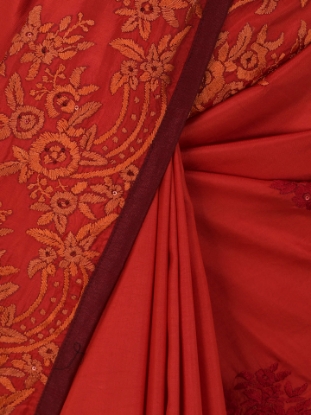 Picture of Red Embroidered Silk Saree