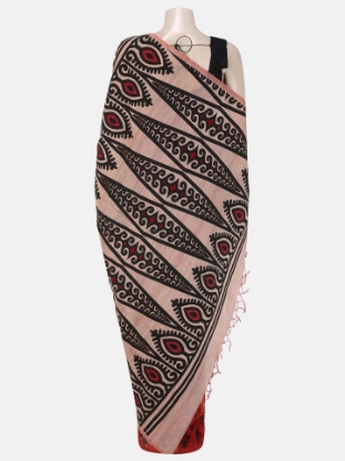 Picture of Red Printed and Embroidered Half Silk Saree