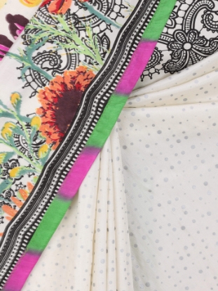 Picture of Ivory Brush Painted and Printed Silk Saree