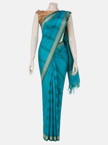 Picture of Teal Tangail Soft Silk Baluchari Saree