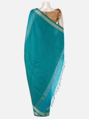 Picture of Teal Tangail Soft Silk Baluchari Saree