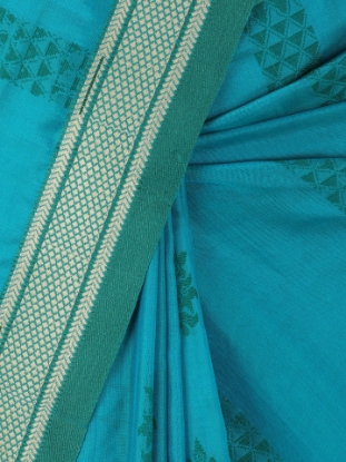 Picture of Teal Tangail Soft Silk Baluchari Saree
