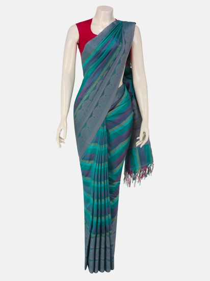 Picture of Teal Stripe Tangail Soft Silk Baluchari Saree