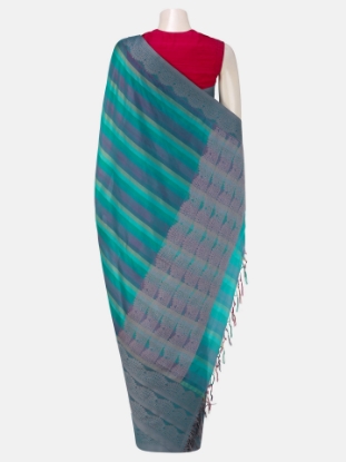 Picture of Teal Stripe Tangail Soft Silk Baluchari Saree