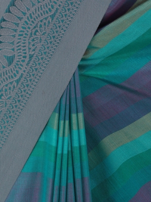 Picture of Teal Stripe Tangail Soft Silk Baluchari Saree
