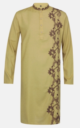 Picture of Mustard Embroidered Viscose-Cotton Panjabi