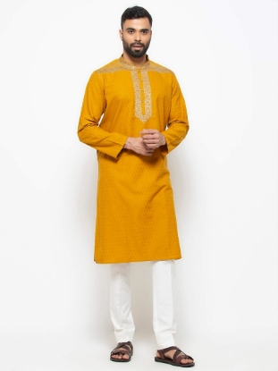 Picture of Mustard Embroidered Cotton Panjabi