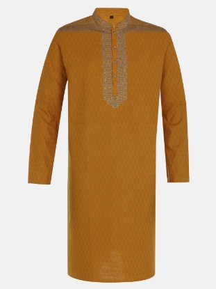 Picture of Mustard Embroidered Cotton Panjabi