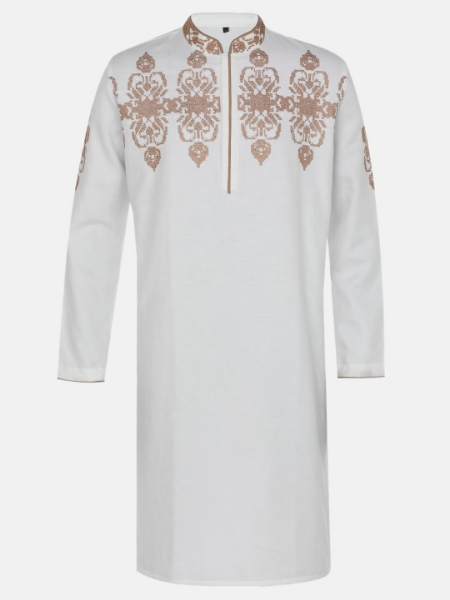 Picture of White Embroidered Cotton Panjabi