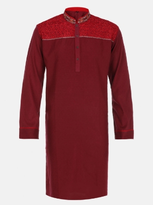 Picture of Maroon Embroidered Viscose-Cotton Panjabi