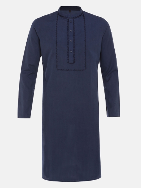Picture of Deep Blue Embroidered Slim Fit Cotton Panjabi