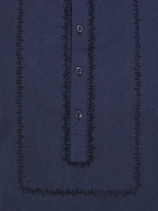 Picture of Deep Blue Embroidered Slim Fit Cotton Panjabi
