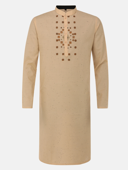 Picture of Beige Embroidered Slim Fit Viscose-Cotton Panjabi