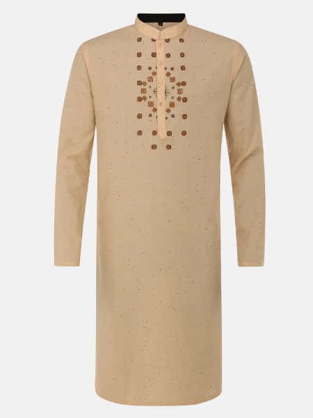 Picture of Beige Embroidered Slim Fit Viscose-Cotton Panjabi