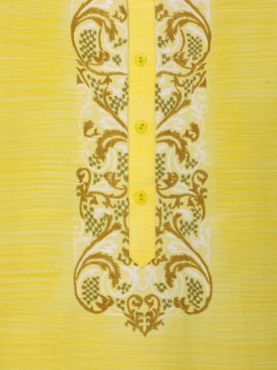 Picture of Yellow Brush Painted and Embroidered Viscose-Cotton Panjabi