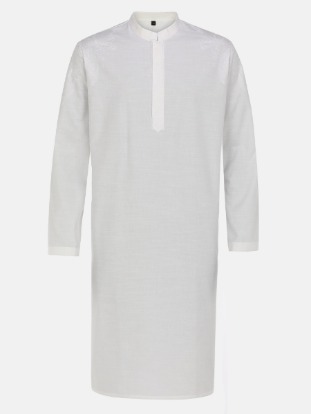 Picture of White Embroidered Viscose-Cotton Panjabi