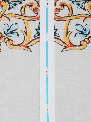 Picture of White Printed Viscose-Cotton Slim Fit Panjabi