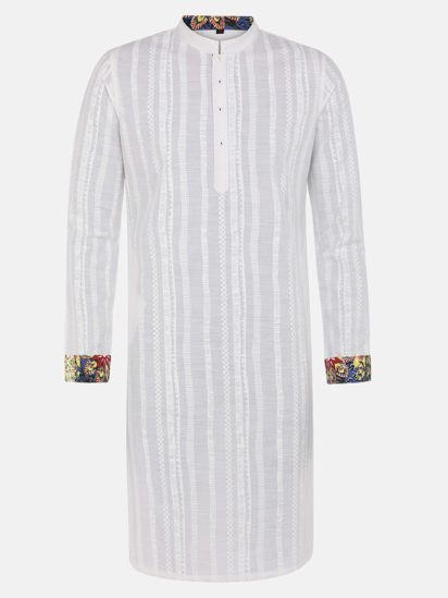 Picture of White Printed Cotton Slim Fit Panjabi