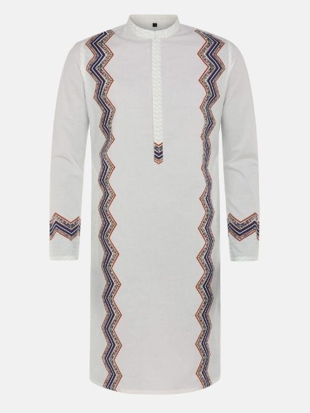 Picture of White Printed Mixed Cotton Slim Fit Panjabi