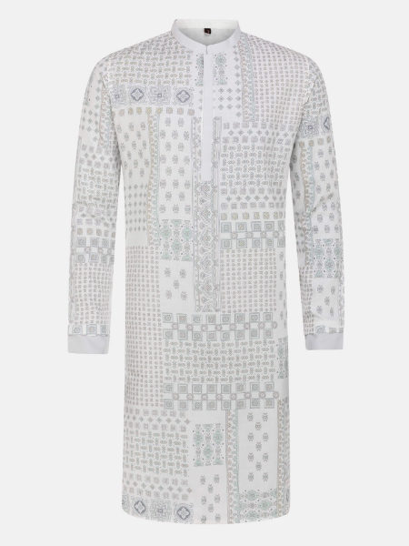 Picture of Ivory Printed Viscose Slim Fit Panjabi