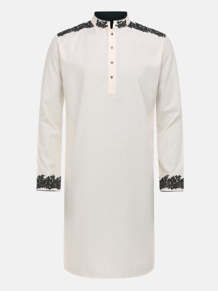 Picture of Ivory Embroidered Viscose Slim Fit Panjabi