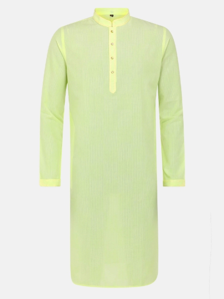 Picture of Lemon Yellow Embroidered Slim Fit Viscose-Cotton Panjabi