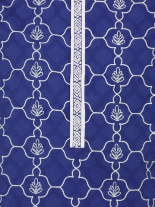 Picture of Blue Printed and Embroidered Slim Fit Cotton Panjabi