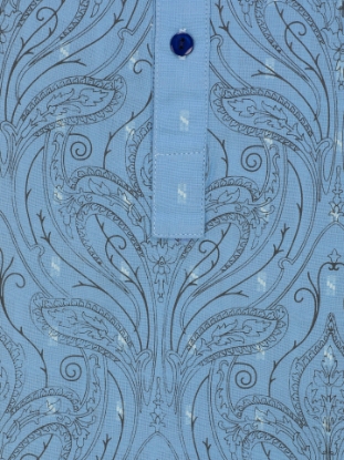 Picture of Stone Blue Printed and Embroidered Slim Fit Cotton Panjabi