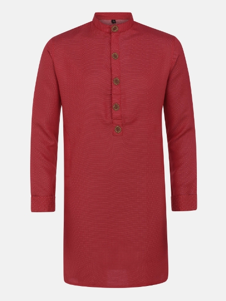 Picture of Red Embroidered Viscose-Cotton Panjabi