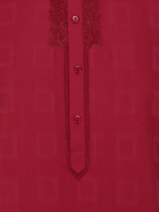 Picture of Red Embroidered Viscose-Cotton Panjabi