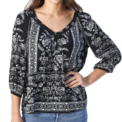 Bila Women's V Neck 3/4 Sleeve Printed Blouse