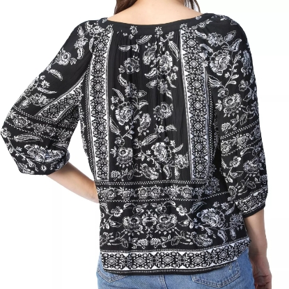 Bila Women's V Neck 3/4 Sleeve Printed Blouse