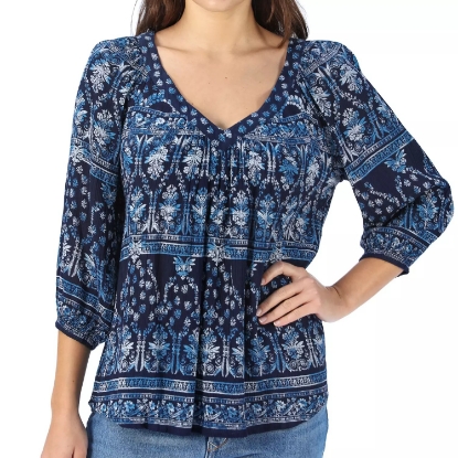Bila Women's V Neck 3/4 Sleeve Printed Blouse
