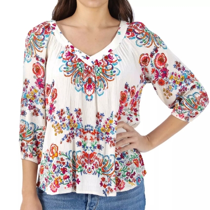 Bila Women's V Neck 3/4 Sleeve Printed Blouse