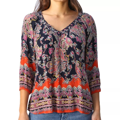 Bila Women's V Neck 3/4 Sleeve Printed Blouse