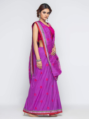 Picture of Purple Brush Painted Nakshi Kantha Embroidered Silk Saree