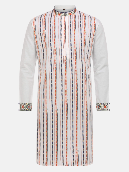 Picture of White Printed Slim Fit Cotton Panjabi