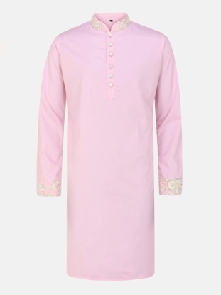 Picture of Light Pink Embroidered Slim Fit Cotton Panjabi