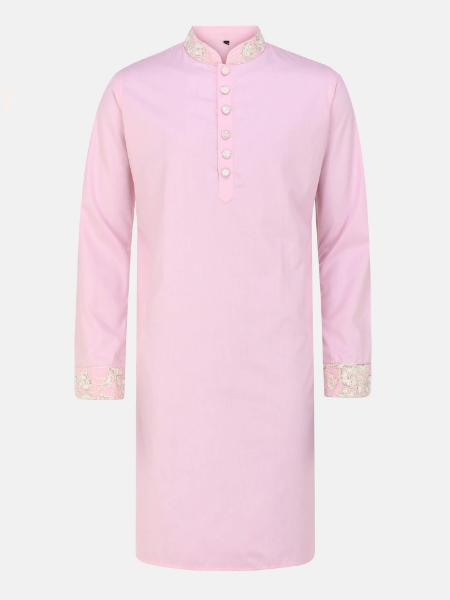 Picture of Light Pink Embroidered Slim Fit Cotton Panjabi