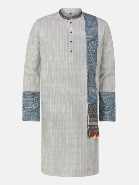 Picture of Grey Printed and Embroidered Handloom Cotton Panjabi