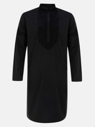 Picture of Black Embroidered Viscose-Cotton Panjabi Pajama Set