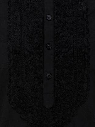 Picture of Black Embroidered Viscose-Cotton Panjabi Pajama Set